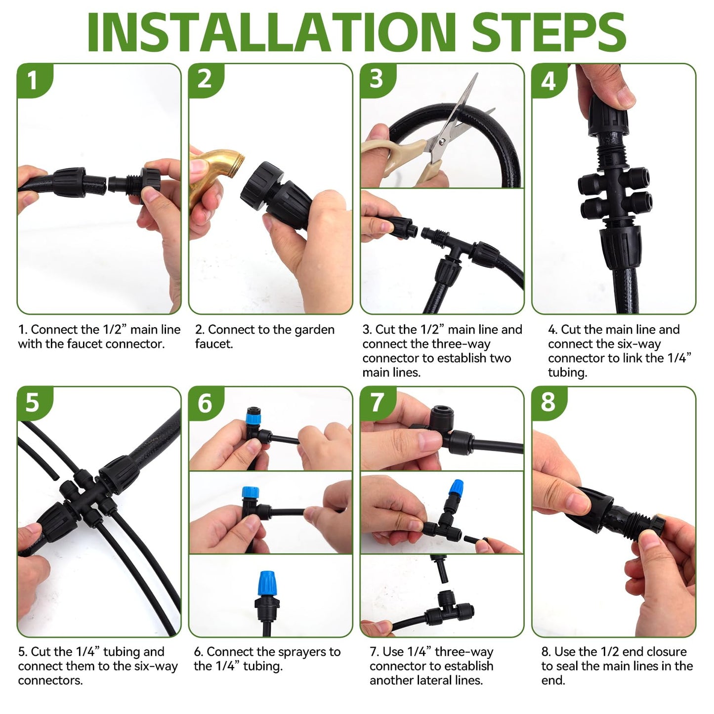 Inntop 240FT Drip Irrigation System Kits, Quick Connect Automatic Garden Watering System for Raised Bed, Potted Plants, Lawn, Greenhouse with 1/2 inch Hose 1/4 inch Tubing and Accessories