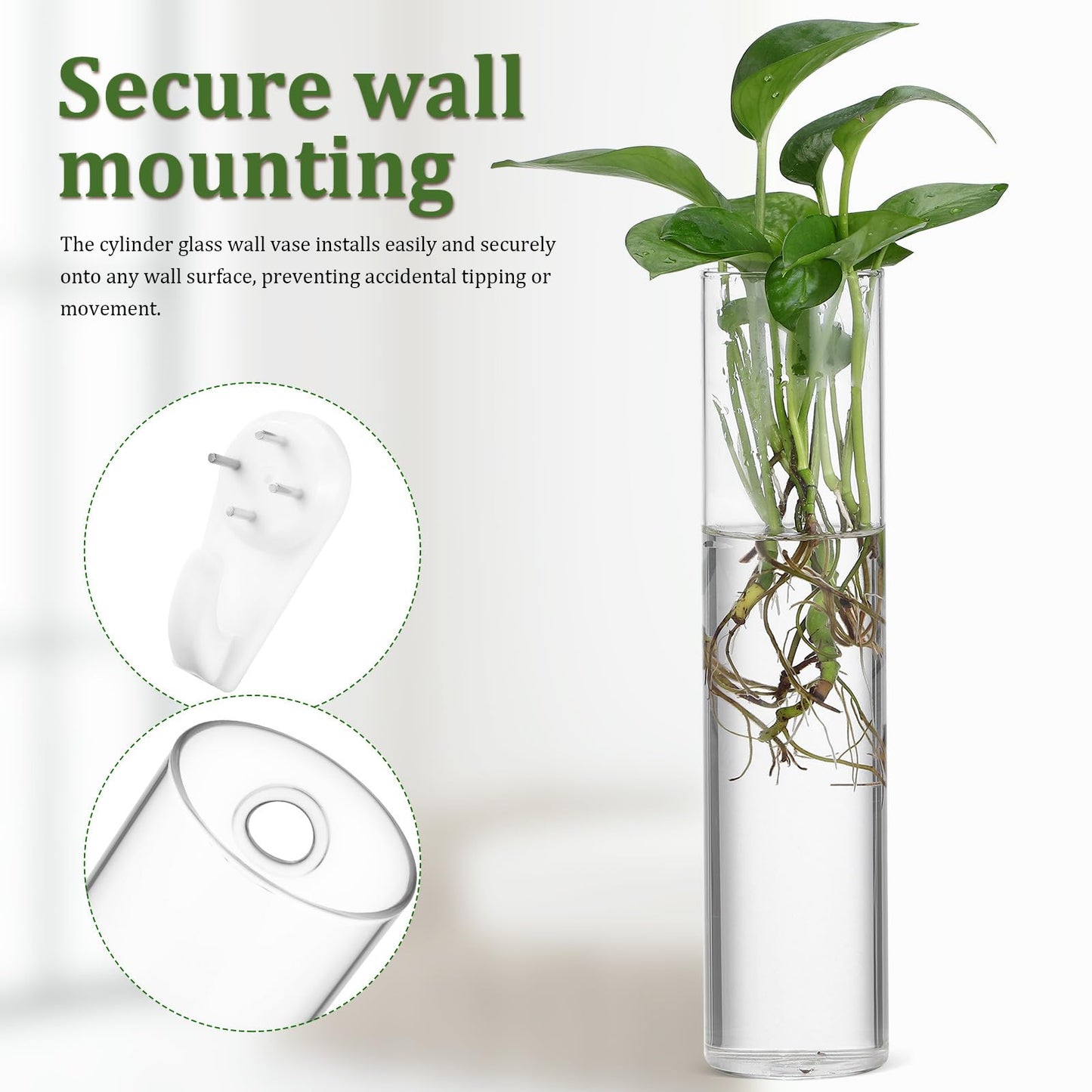 iplusmile 2pcs Large Glass Tube Wall Vases for Hydroponic Plant Propagation, Hanging Glass Terrarium Plants Holder, Modern Wall-Mounted Flower Vases for Indoor Home Décor