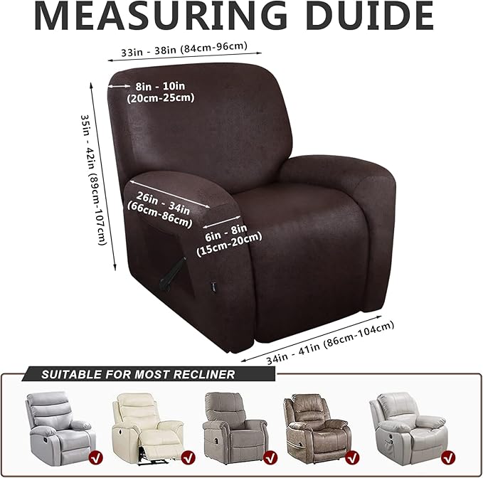 ANARACHON Leather Look Recliner Chair Covers Stay in Place 4-Piece Recliner