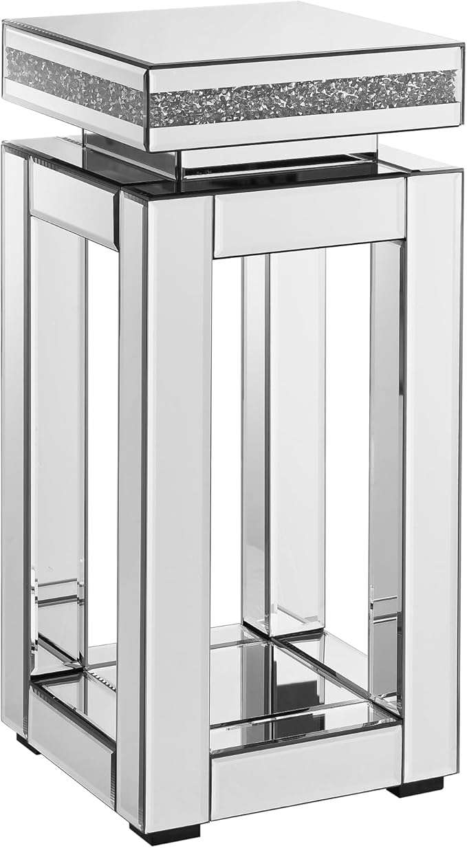 Mirrored End Table Square with Crystals, 2-Tier Modern Small Sofa Table with