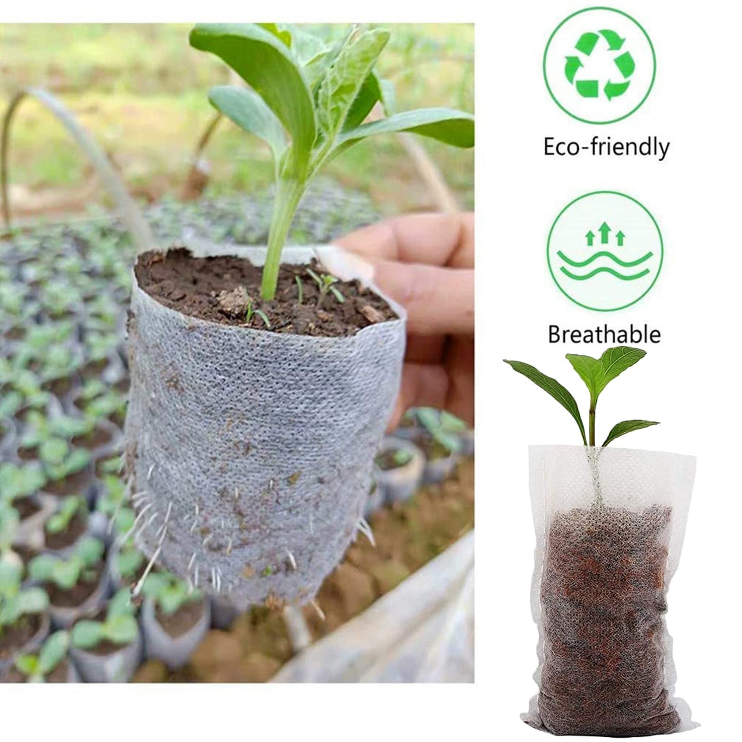 Tarklanda 100pcs Grow Bags,Biodegradable Non-Woven Plant Nursery Bags Plant Fabric Seedling Pots Bags Plants Home Garden Supply (7.8 * 11.8)