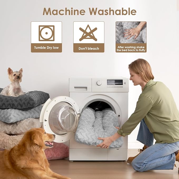 EHEYCIGA Washable Large Dog Bed for Crate 35x23 Inch, Kennel Pad for Dogs Up to 45 lbs, Plush and Comfy Pet Sleeping Mat, Grey