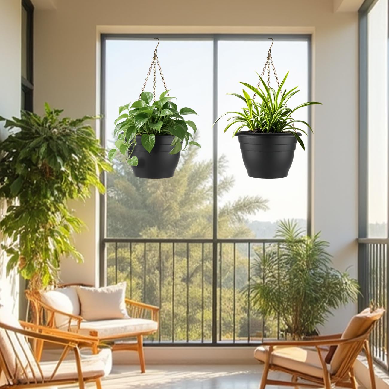 RooTrimmer 5 Pack 10 Inch Plant Pots Plastic Planters with Drainage Holes & Plugs,Lightweight Flower Pots for Indoor Outdoor Plants,Flowers,Monstera,Snake Plant,Home Garden(Black)