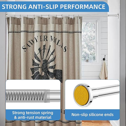 CorkLatta Chrome Shower Curtain Rod,1 Inch Diameter Stainless Steel Adjustable Spring Tension Rods 32 to 92",with Holders,Anti-Slip,Curtain Rods No Drilling(1 Pack)
