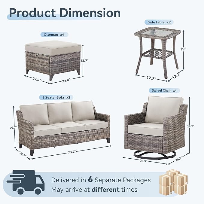 12 Piece Patio Furniture Set-High Back Outdoor Furniture Set Sectional Sofa