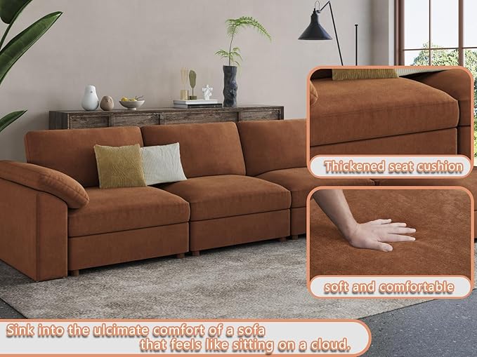 EASE MOOSE White Chenille Sectional Modular Sofa, Oversized L Shape Sectional