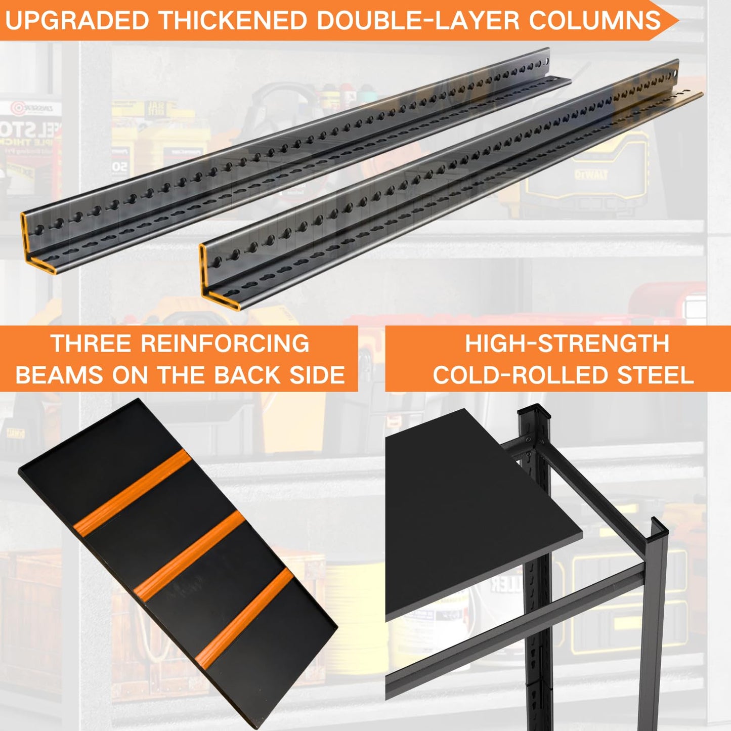 82''H Garage Shelving,3960LBS Heavy Duty Garage Shelving,40"W Industrial Shelving,Adjustable Storage Shelf Unit with Double Layer Posts for Garage,Basement,Warehouse,Commercial,Black 6 Tier