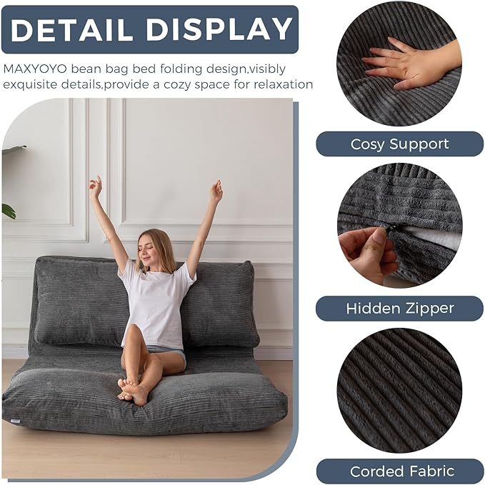 MAXYOYO Folding Sofa Bed, Extra Thick and Long Floor Sofa Convertible Sleeper