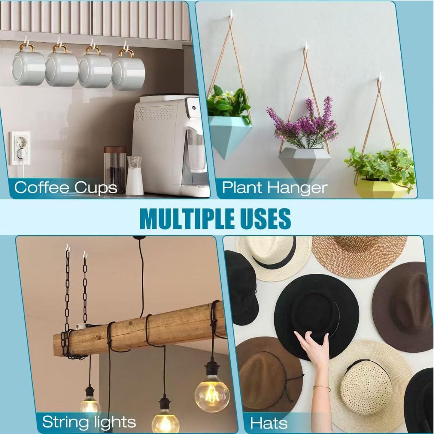 70 Pieces of 1 Piece White Ceiling Hook Kit, 6 Sizes Vinyl Coated Spiral Plant, Kitchen, Cup, Ceiling Hooks (1/2 inch, 5/8 inch, 3/4 inch, 7/8 inch, 1'', 1-1/4 inch)