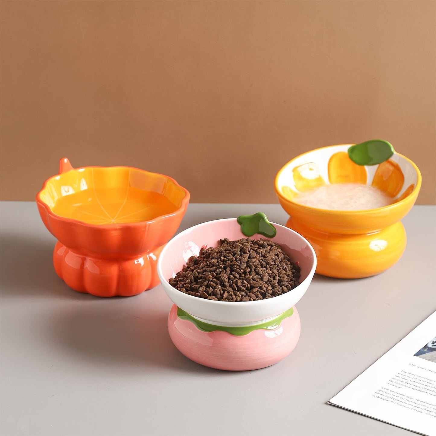 Yeexoxow Pumpkin Raised Ceramic Cat Water Bowl, 9 oz, Whisker Friendly
