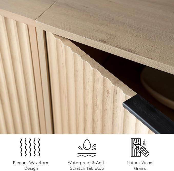 EYYTHUNG Fluted Cabinet with Storage Set of 2, Sideboard Buffet Cabinet with