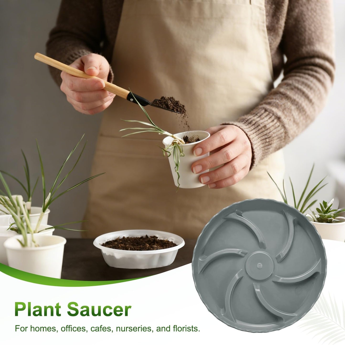 M METERXITY 4-Pack Plant Saucer, 7.7 Inch/19.5 cm Plastic Plant Trays Thicker for Indoor/Outdoor/Water/Pots Drainage and Protection, Flowerpot Drip Tray [Gray]