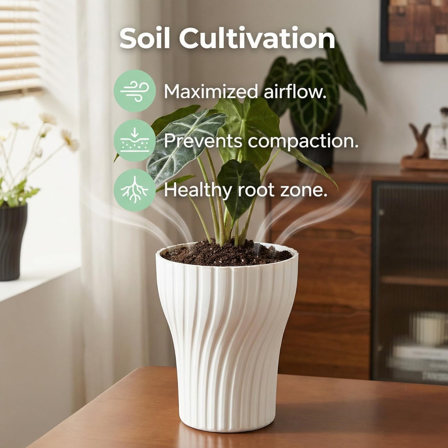 zvsgwj Self-Watering Plant Pots with Wick, Rotating Pattern Planters with Drainage & Inner Pot for Desk Living Room Bedroom Home Decor, 6.3 Inch 2-Pack in White & Clear