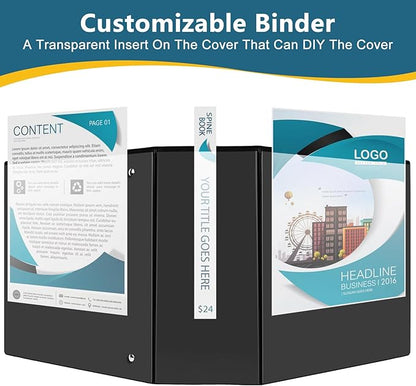 5" 3 Ring Binder, Standard 5-Inch Slant-D Ring Binder Fit Letter Size Paper, Presentation View Binders, 6 Packs, Black