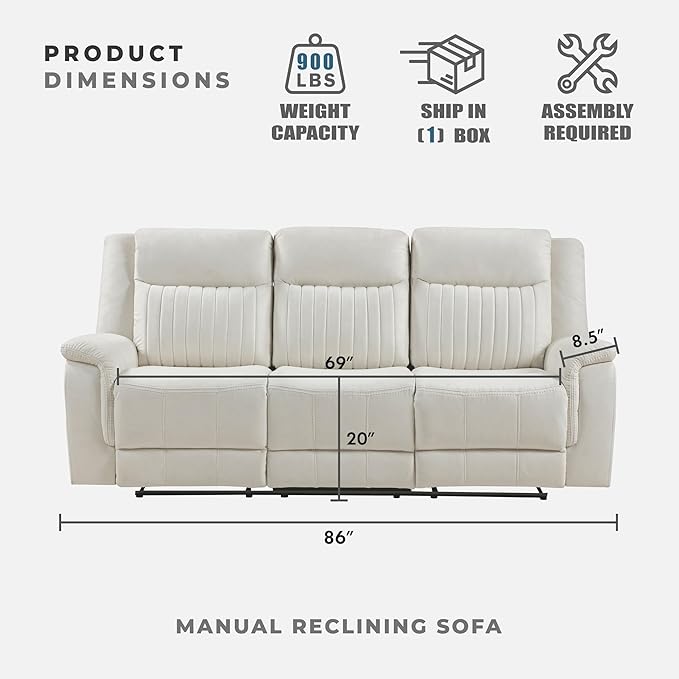 Lexicon Manual Double Reclining Sofa, Polished Microfiber Upholstered 3 Seater