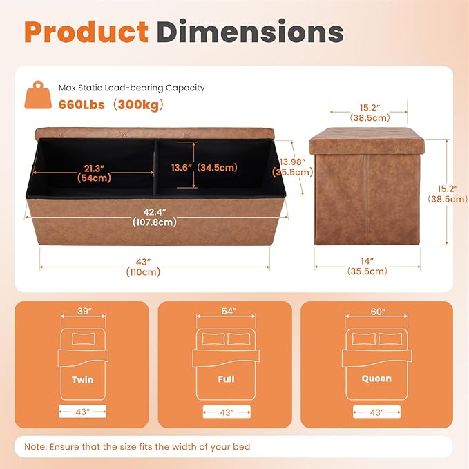 Sweetcrispy 43 Inches Folding Ottoman