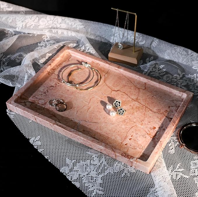 Real Luxurious Natural Marble Vanity Tray Genuine Marble Storage Tray
