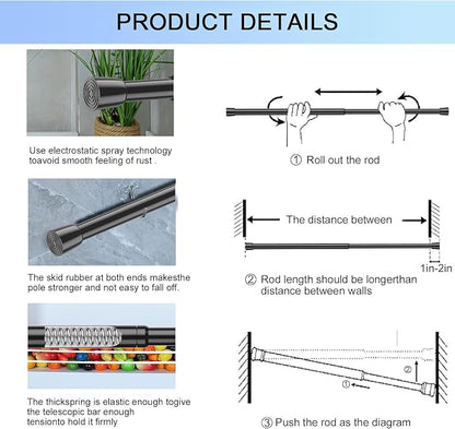 AIZESI Spring Tension Rods Adjustable Tension Curtain Rod Small Tension Rod No Drilling Expandable Spring Loaded Curtain Tension Rod（Black,26" to 39"-4Pcs)
