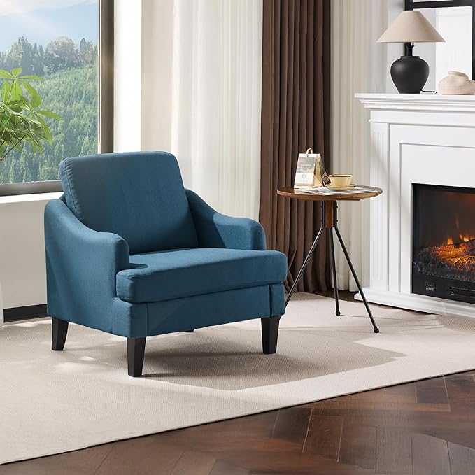 VINGLI Linen Fabric Accent Chair Navy Blue, Modern Upholstered Armchair