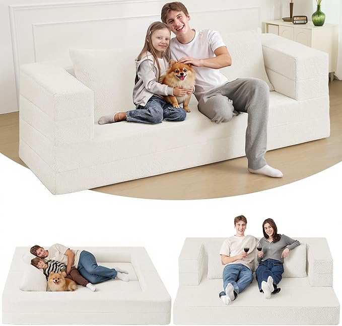 Futon Sofa Bed with Pillow, 3-in-1 Sleeper Sofa Bed with Removable Cover
