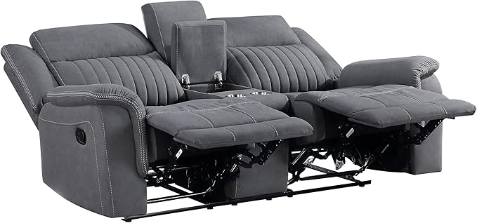 Lexicon Manual Double Reclining Loveseat, Polished Microfiber Manual Wall