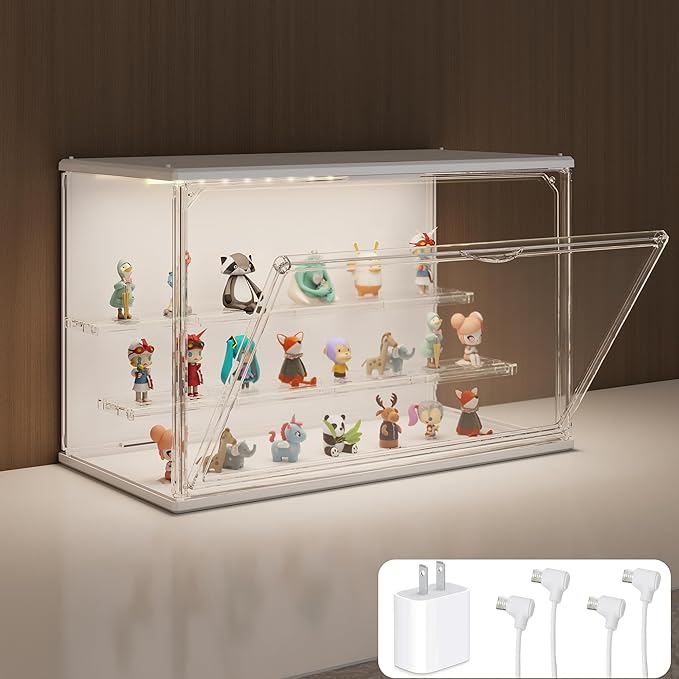 Clear Display Case for Collectibles, 3-Tier Adjustable Figure Display Case