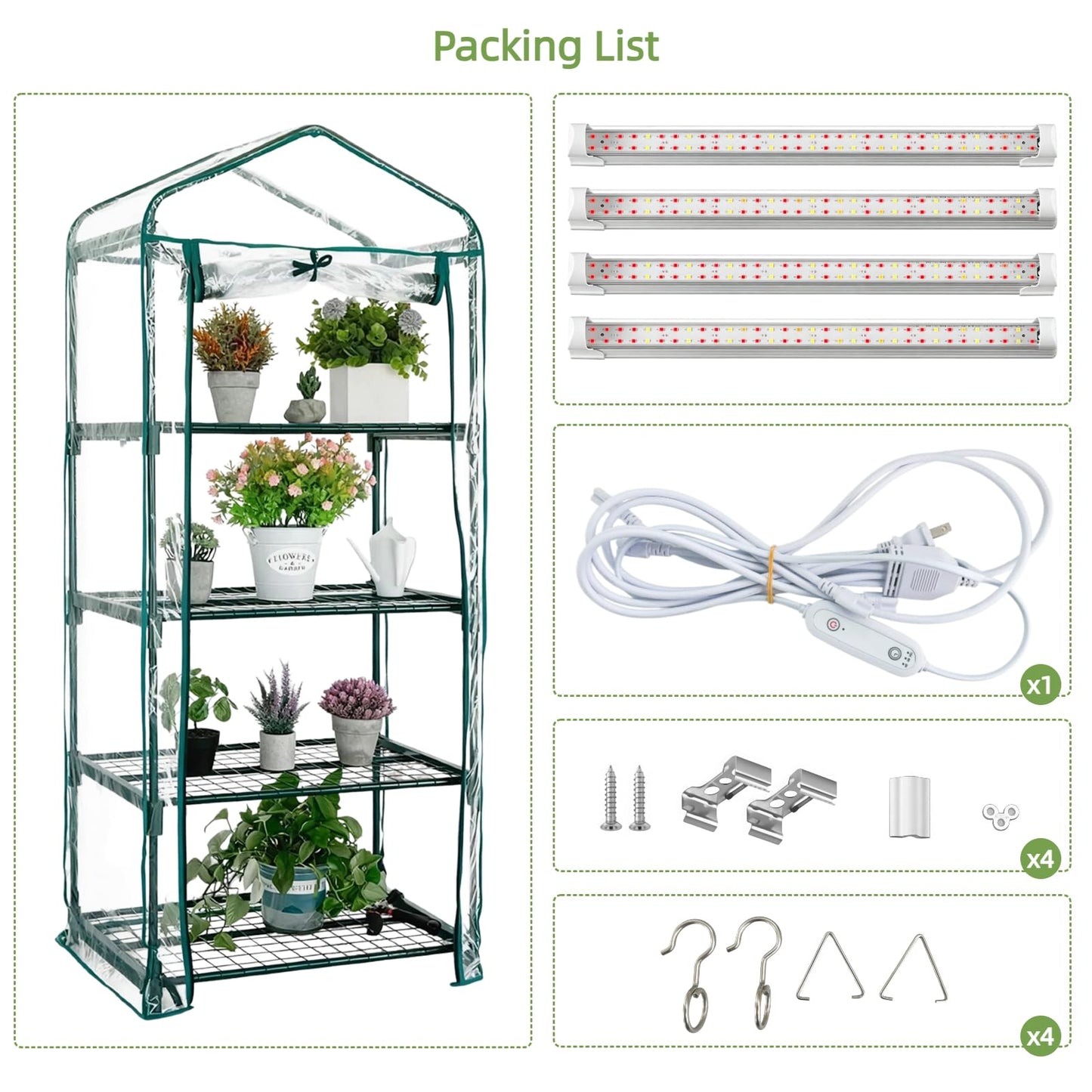 Kelived 4 Tier Indoor Greenhouse with Grow Light Seed Starting Small Portable Green Houses with Waterproof Cover