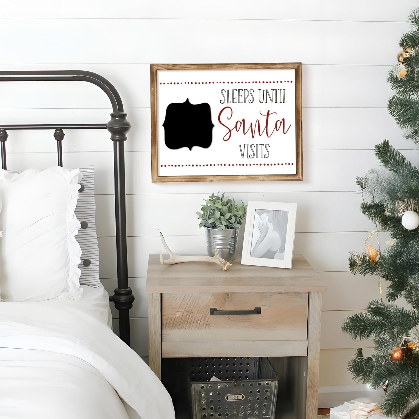 MACVAD Merry Christmas Sign with Countdown Chalkboard for Home Indoor Decorations, 14" Rustic Farmhouse Merry Christmas Block Wooden Sign with Erasable Chalkboard for Mantel, Wall & Tabletop
