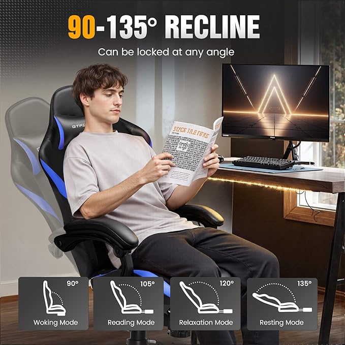 GTPLAYER Gaming Chair with Pocket Spring Cushion, Leather Office Chair with