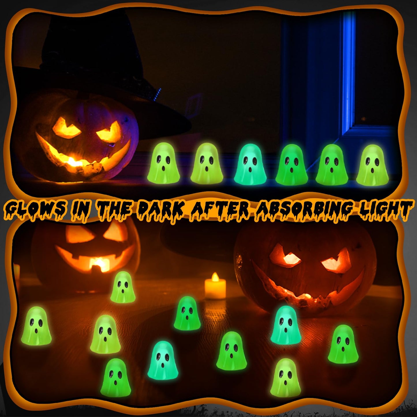 Realspring 90 Pcs Halloween Mini Resin Ghosts Small Ghost Figurines Glow in The Dark Miniatures for Spooky Tiered Tray Decor Home Tabletop Shelf Centerpieces Halloween Party