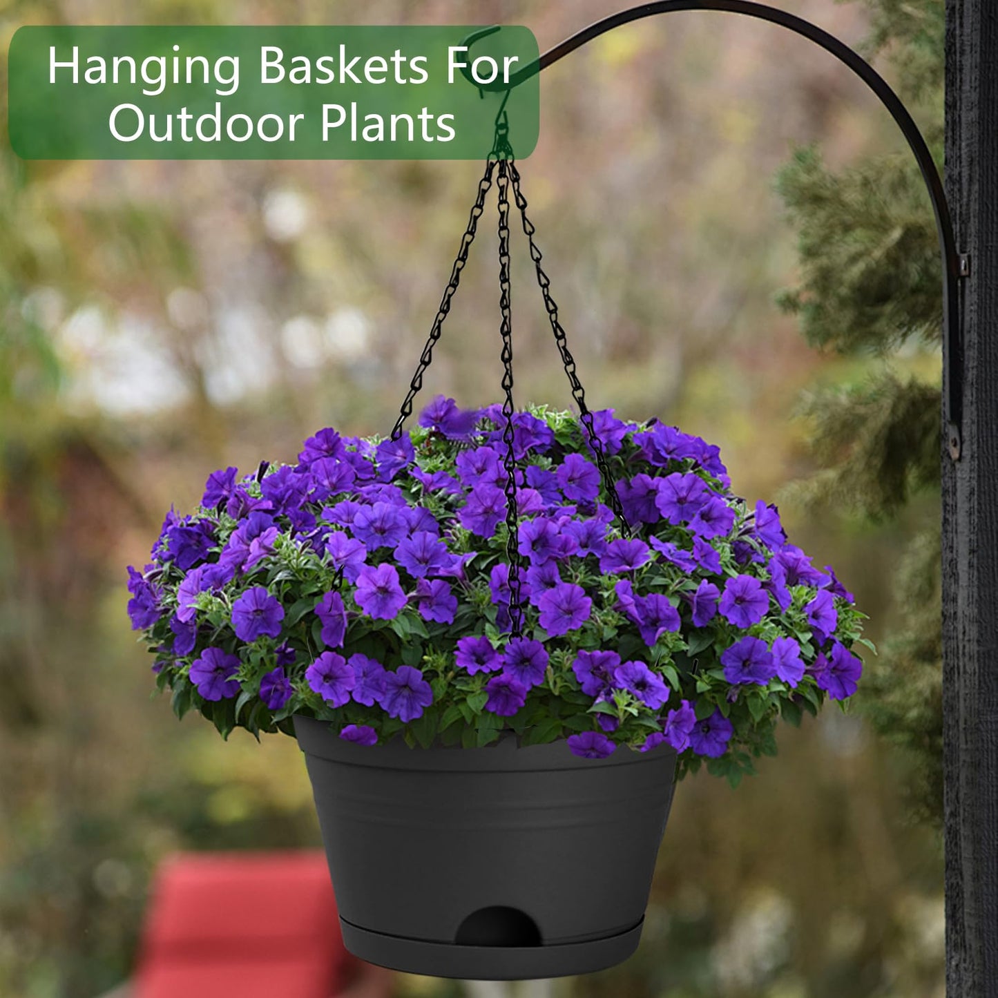 Nooulap 4 Pack Hanging Planters, 10 Inch Plant Pots with Hanger Chain & Drainage Trays, Hanging Baskets for Plants Outdoor Indoor, Flowers Pots for Home, Garden, Porch Decor (2 Grey + 2 Black)