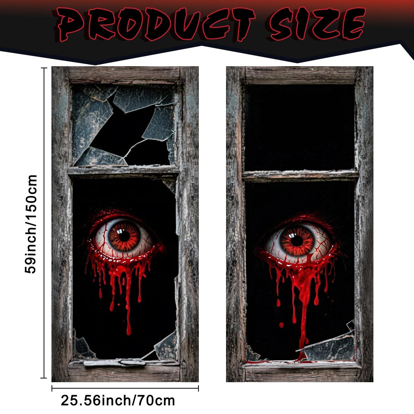 Roetyce Halloween Window Decorations, 2PCS Halloween Curtain Banner, Scary Window Clings Door Cover Indoor Outdoor 59 x 27.5 Inch, Horror Party Wall Poster
