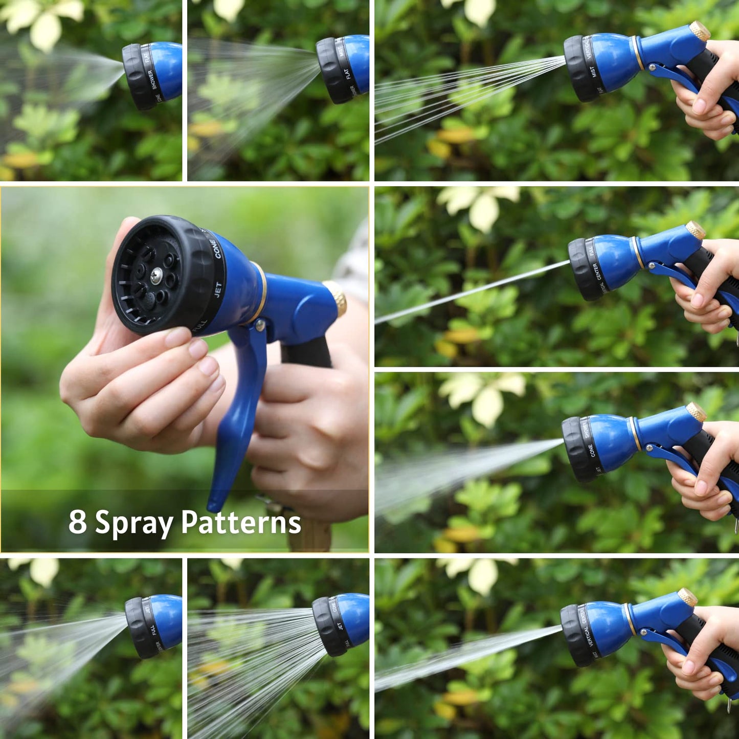 HOSUN Garden Hose Sprayer Nozzle 100% Heavy Duty Metal, Water Hose Nozzle with 8 Different Spray Patterns, High Pressure Hose Spray Nozzle for Watering Plant & Lawn, Washing Car & Pet Blue