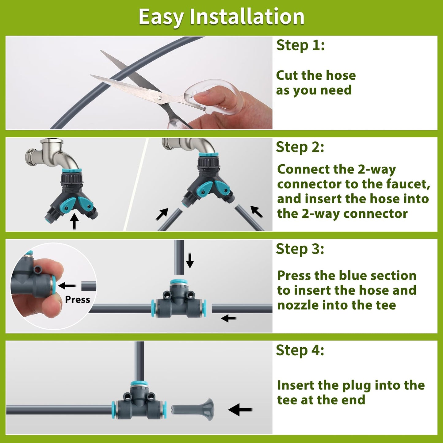 100FT 1/4" Quick-Connect Drip Irrigation System Kit, Automatic Garden Watering System with 16 Pcs Adjustable Spray Nozzles for Garden, Greenhouse, Yard, Lawn