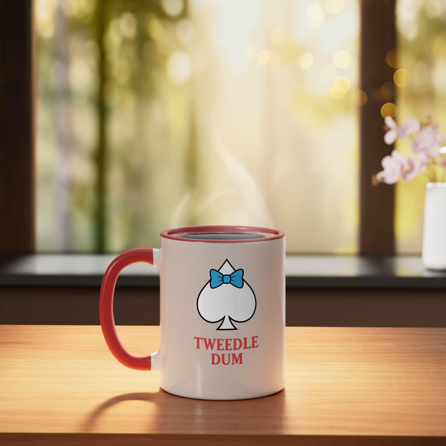 Halloween Tweedle Dum Spade Bow Costume Idea Ceramic Mug, Red/White