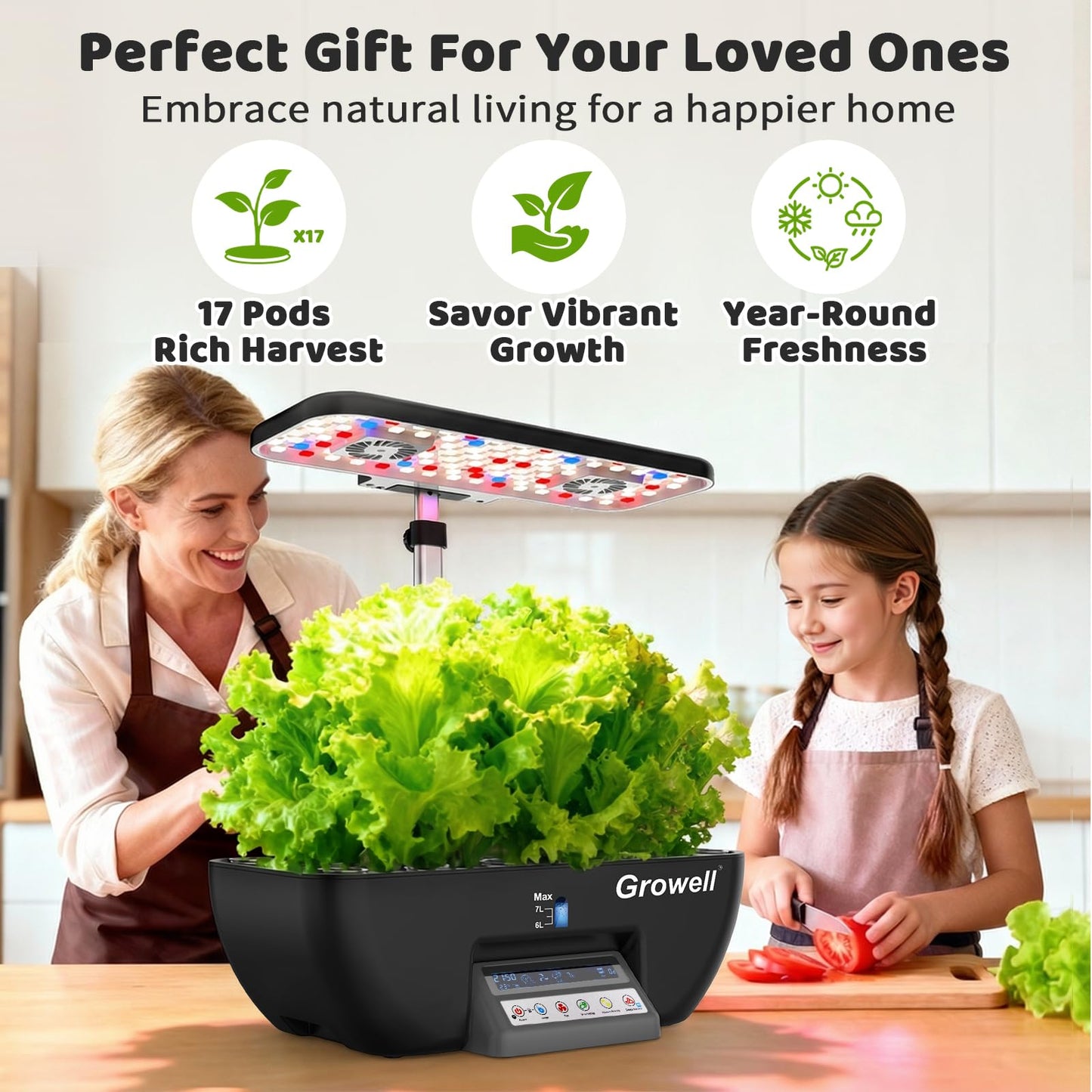 Growell Hydroponics Growing System Kit, 17 Pods Indoor Herb Garden with 2 Fans Circulation, Grow Light, Smart Water Cycle, Auto Timer, 10L Water Tank, Perfect Indoor Gardening System Gifts(Black/Grey)
