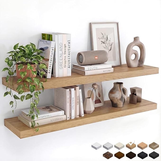 Oak Floating Shelves Set of 2，35.43in Wall Mounted Display Ledge Shelves