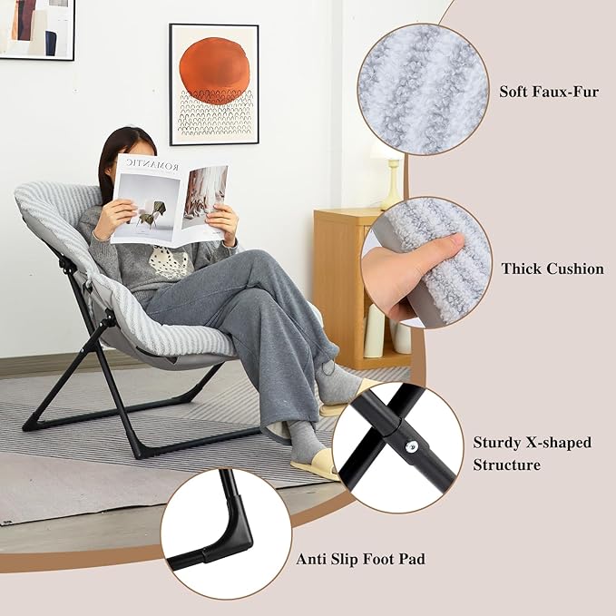 Comfy Saucer Chair for Adults, Soft Faux Fur Bedroom Chair, Accent Dorm Chairs
