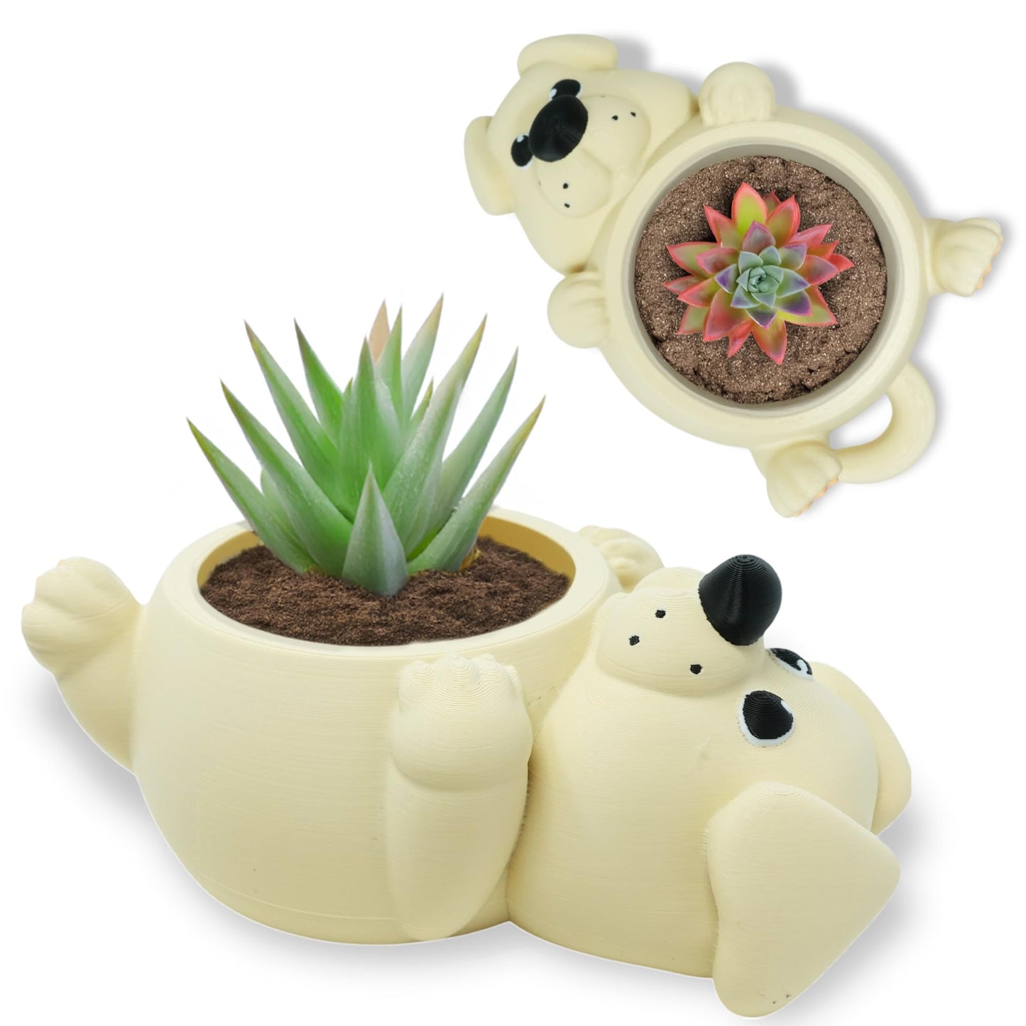 Mivi Collection Chonky Dog Belly Plant Pot – Lay-Flat Pup Planter for Succulents, Funny Pet Lover Gift, Cute and Uselessly Helpful Dog Container for Home or Office Decor