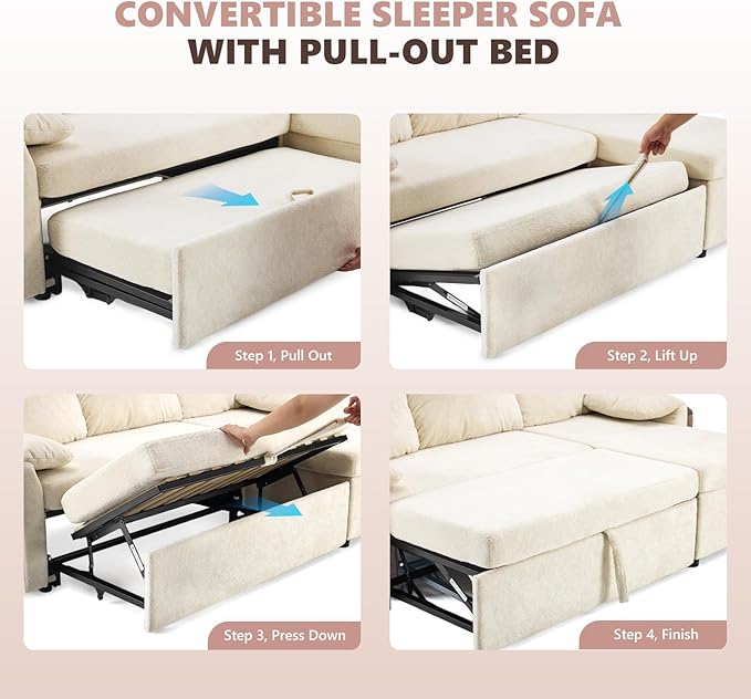 VINGLI Beige Convertible Futon Sofa Bed, Sleeper Sofa