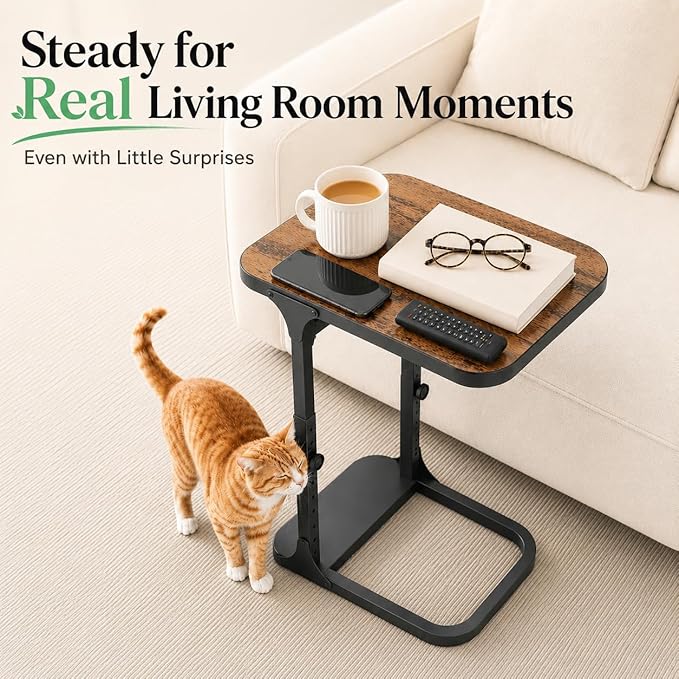 Kitstorack Ultra Stable & Durable End Table, Ajustable Height C Shaped Side