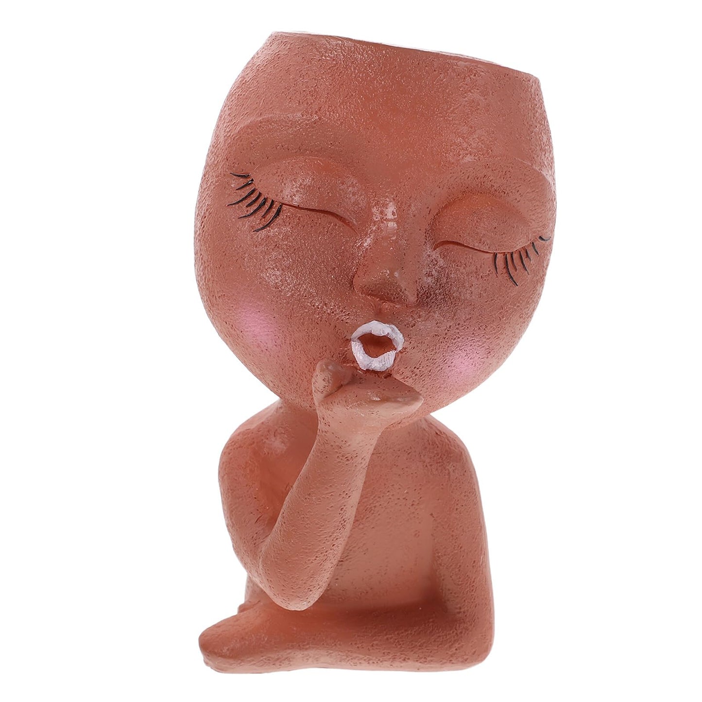 Kisangel Girl Face Resin Flower Planter Pot, Small Succulent Planter for Indoor Balcony, Brown Nordic Style Cactus Flowerpot for Home Garden Decor