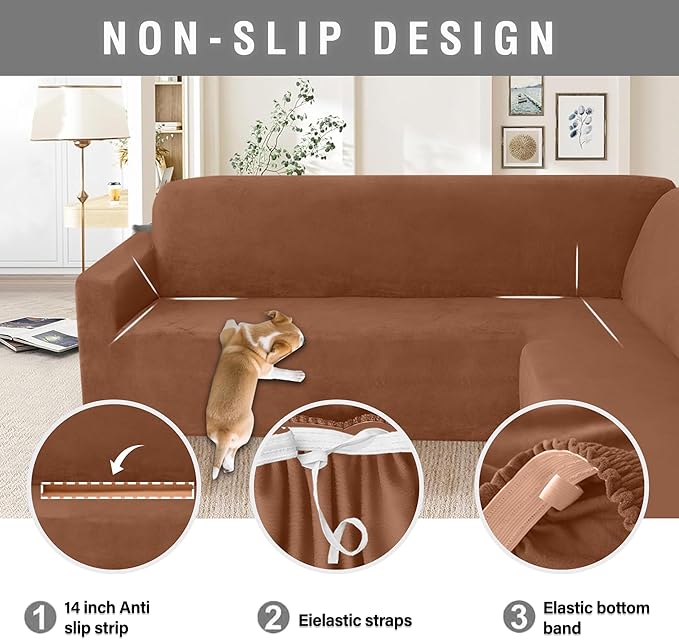 HDCAXKJ Corner Sectional Couch Covers Velvet Stretch L Shape Sofa Cover Soft