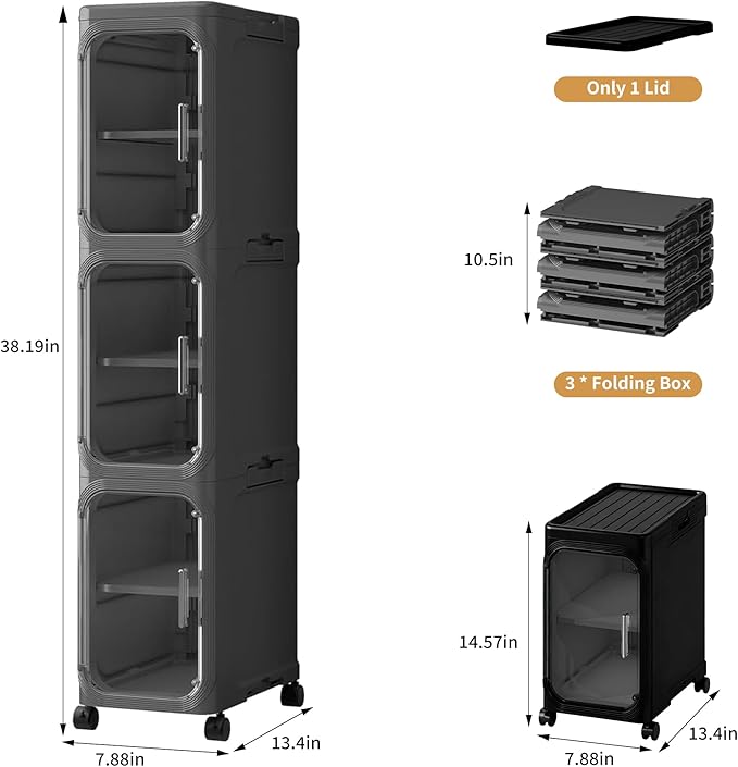 3-Tier Tall Narrow Storage Cabinet, Slim Bathroom Storage Cabinet