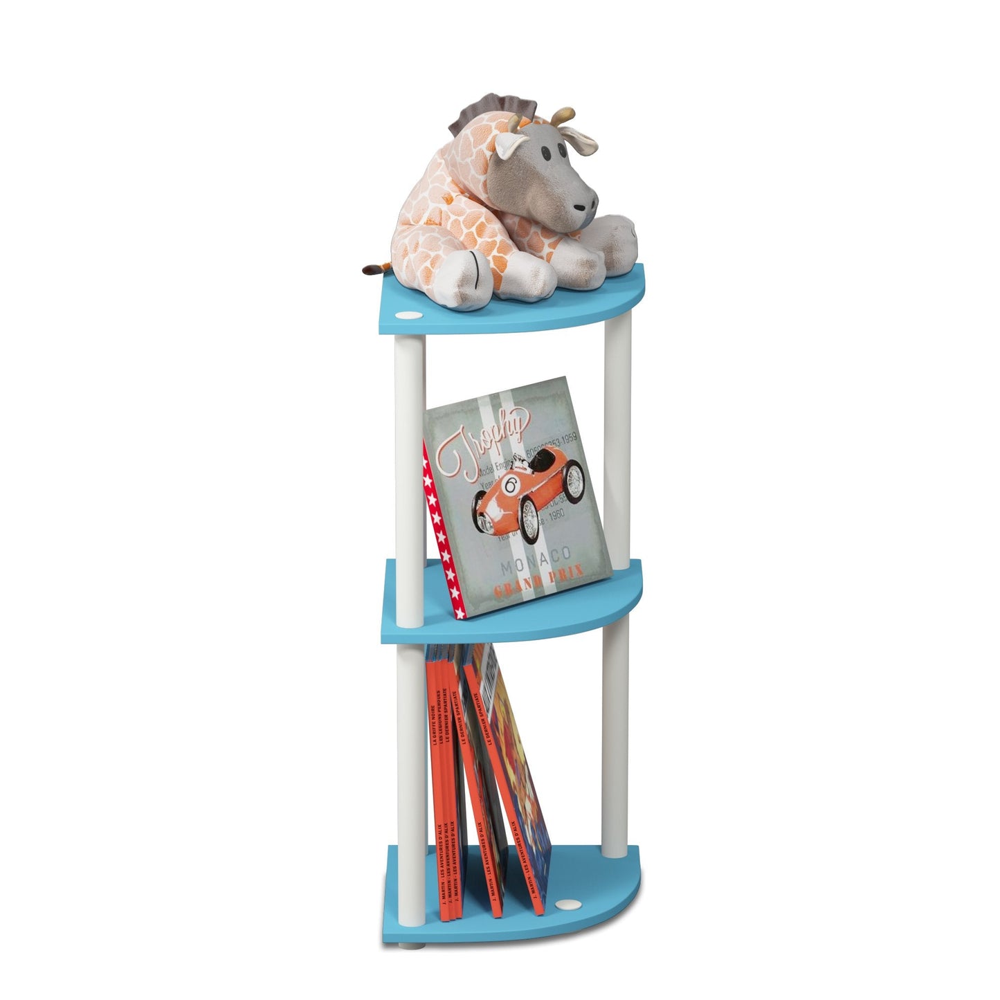 Furinno TURN-N-TUBE Corner Shelf, 3-Tier Corner Bookshelf, Display Storage Shelves with Open Shelves, for Organization and Storage, Living Room, Home Office, Garage, Light Blue