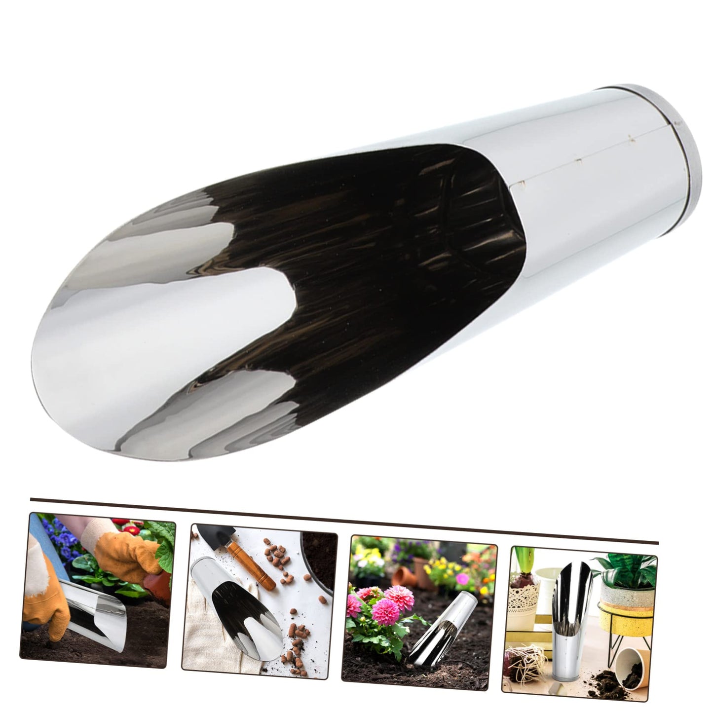 FUNOMOCYA Stainless Steel Gardening Scoop Small Soil Shovel Lightweight Handheld Planting Tool for Transplanting Potting Succulents Indoor Outdoor 6.69In
