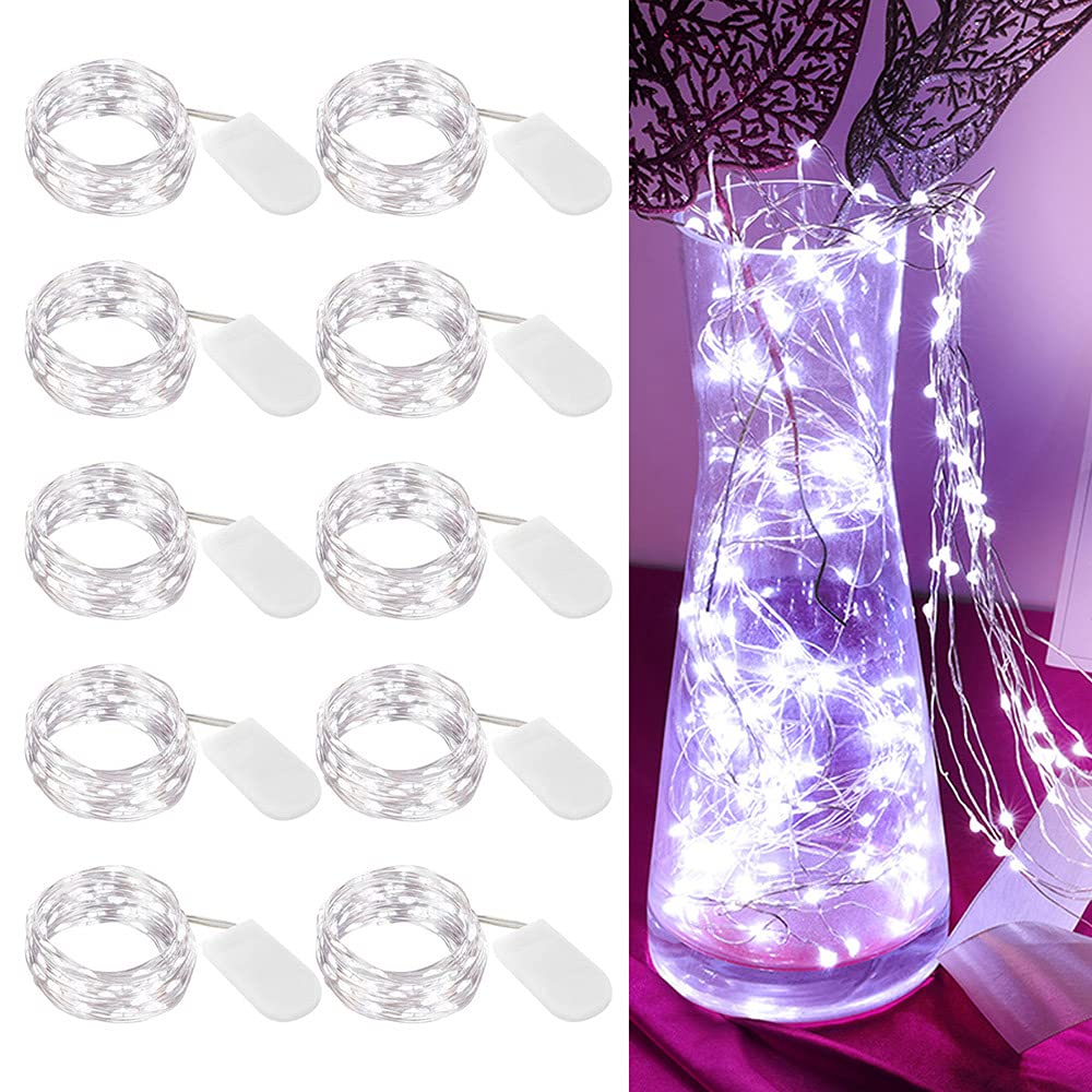LIIDA [10-Pack] LED String Lights, 6.6FT LED Moon Lights 20 Led Micro Lights On Silver Copper Wire (Batteries Include) for DIY Wedding Centerpiece, Table Decoration, Party (Cool White)