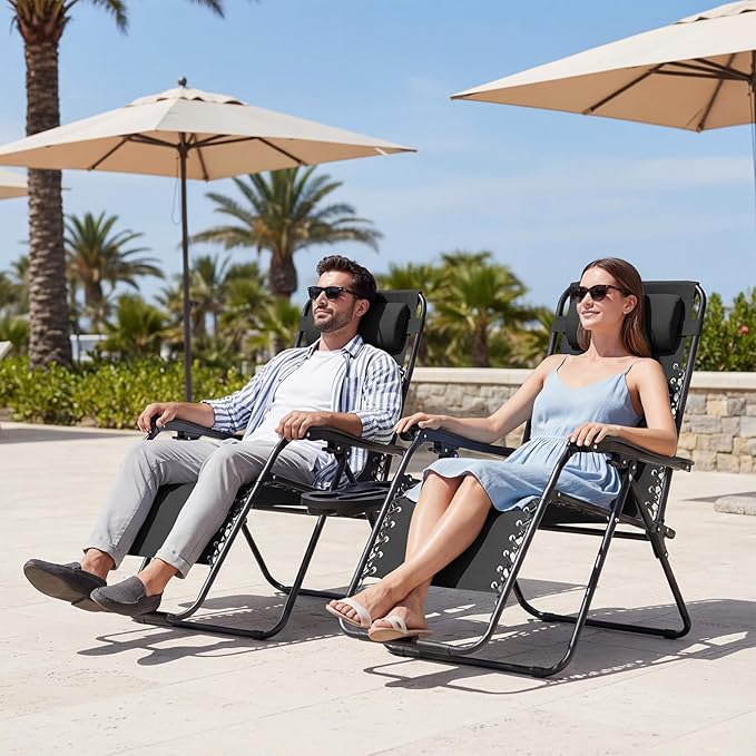 JEAREY Zero Gravity Lounge Chairs Set of 2, Adjustable Steel Mesh Recliners