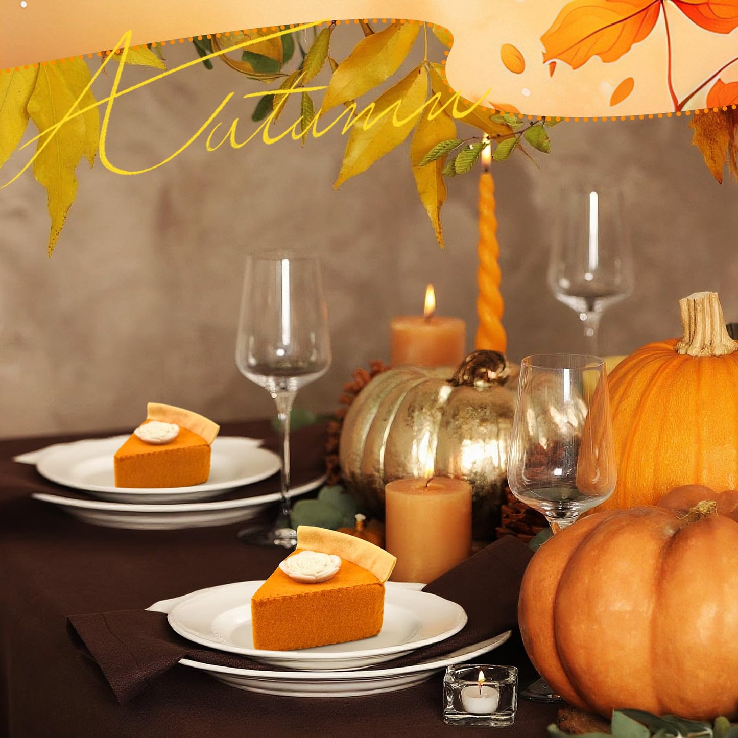 Hahafelt Fall Thanksgiving Felt Pumpkin Pie Decorations Faux Pumpkin Pie Slice Fall Tabletop Decor Mantel Table Centerpieces for Home Autumn Table Display House Harvest Play Holiday Festive Gift