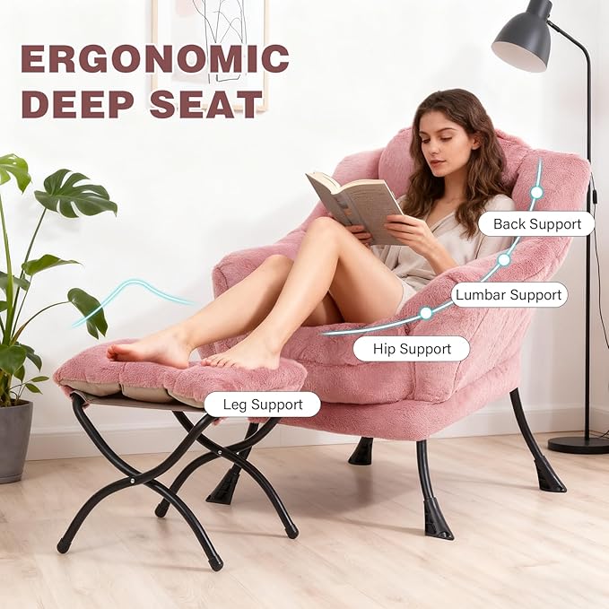 Lazy Chair with Ottoman, Modern Accent Chair Contemporary Sofa Chair with